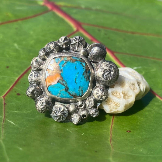 Mermaid Treasure Blue Spiny Oyster Turquoise Ring